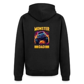 Monster Truck Papa Monster Papa Papa Trucker Retro - Unisex Premium Bio Zip Hoodie - Schwarz - Hinten - Nico (187cm)