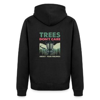 Lustige Discgolf-Bäume kümmern sich nicht um Ihre - Unisex Premium Bio Zip Hoodie - Schwarz - Hinten - Nico (187cm)