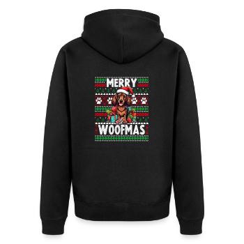 Passendes Pyjama-Oberteil für Familien - Ugly Christmas Dog Da - Unisex Premium Bio Zip Hoodie - Schwarz - Hinten - Nico (187cm)