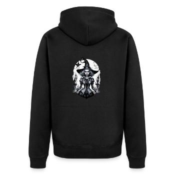 Klassische Hexe 16 - Unisex Premium Bio Zip Hoodie - Schwarz - Hinten - Nico (187cm)