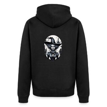 Klassische Hexe 18 - Unisex Premium Bio Zip Hoodie - Schwarz - Hinten - Nico (187cm)