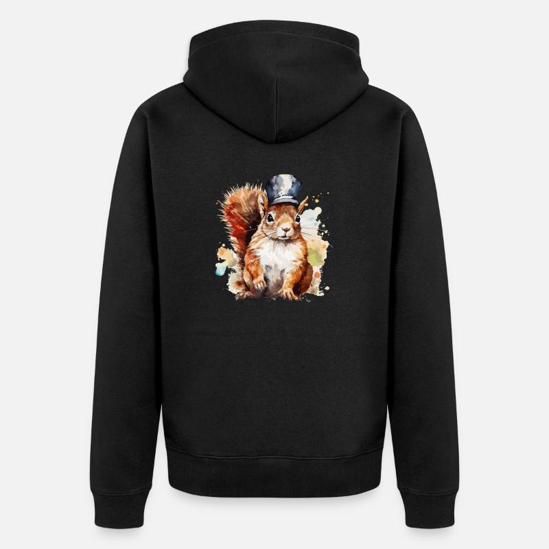 Aquarell Eichhörnchen Eisenbahner - Unisex Premium Bio Zip Hoodie - Schwarz