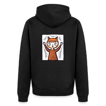 Cooler und süßer Anime-Cartoon: Katzen-Kind - Unisex Premium Bio Zip Hoodie - Schwarz - Hinten - Nico (187cm)
