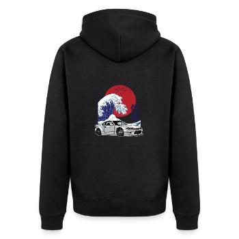 Wellen JDM Sonne S15 Silvia Japan Tuning Auto 90s - Unisex Premium Bio Zip Hoodie - Schwarz - Hinten - Nico (187cm)