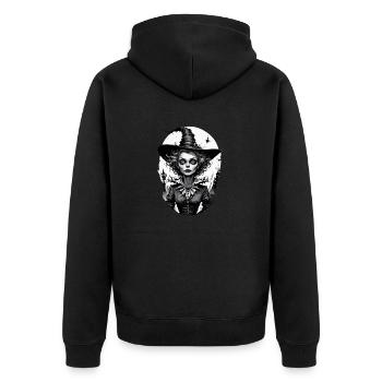 Klassische Hexe 27 - Unisex Premium Bio Zip Hoodie - Schwarz - Hinten - Nico (187cm)
