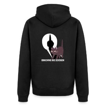 Erkenne die Zeichen Katze Kätzchen Winkekatze - Unisex Premium Bio Zip Hoodie - Schwarz - Hinten - Nico (187cm)