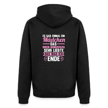 Stiefvater Stiefpapa Bonuspapa Stieftochter - Unisex Premium Bio Zip Hoodie - Schwarz - Hinten - Nico (187cm)