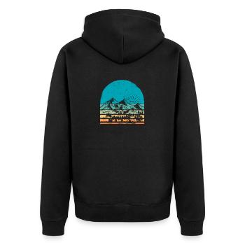 Berge Wildtiere Bäume Draußen Natur Retro Wald - Unisex Premium Bio Zip Hoodie - Schwarz - Hinten - Nico (187cm)