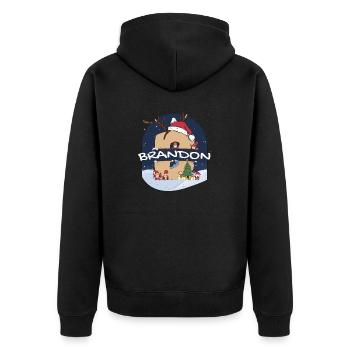 Awesome Brandon Name w Santa Hat in Xmas Theme - Unisex Premium Organic Zip Hoodie - black - Back - Nico (187cm)
