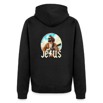 Christ Jesus avec guitare électrique - Veste à capuche bio Premium Unisexe - noir - Dos - Nico (187cm)