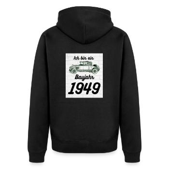Oldtimer 1949 - Unisex Premium Bio Zip Hoodie - Schwarz - Hinten - Nico (187cm)