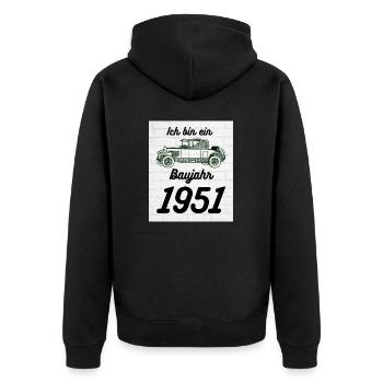 Oldtimer 1951 - Unisex Premium Bio Zip Hoodie - Schwarz - Hinten - Nico (187cm)