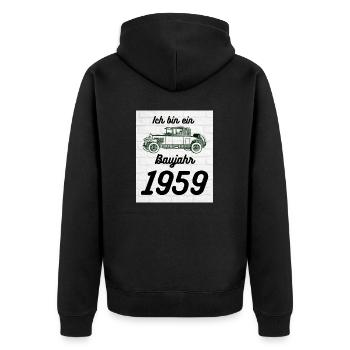 Oldtimer 1959 - Unisex Premium Bio Zip Hoodie - Schwarz - Hinten - Nico (187cm)