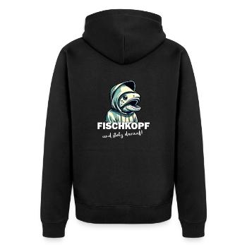 Fischkopf und stolz darauf - Unisex Premium Bio Zip Hoodie - Schwarz - Hinten - Nico (187cm)