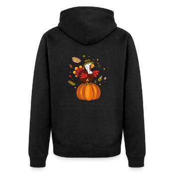 Thanksgiving-Tag, lustiger Truthahn, - Unisex Premium Bio Zip Hoodie - Schwarz - Hinten - Nico (187cm)