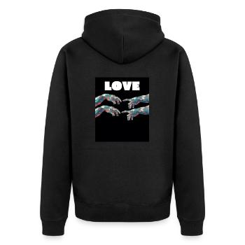 LOVE Hand T-Shirt Bunt - Unisex Premium Bio Zip Hoodie - Schwarz - Hinten - Nico (187cm)