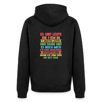 Langschläfer Sportmuffel Morgenmuffel Lustige Sprü - Unisex Premium Bio Zip Hoodie - Schwarz - Hinten - Nico (187cm)