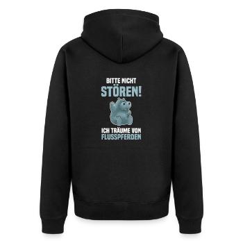 Nilpferd Flusspferd - Unisex Premium Bio Zip Hoodie - Schwarz - Hinten - Nico (187cm)