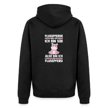 Nilpferd Flusspferd - Unisex Premium Bio Zip Hoodie - Schwarz - Hinten - Nico (187cm)