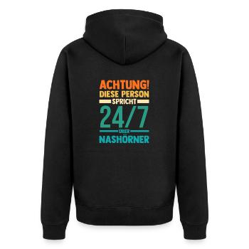 Nashorn - Unisex Premium Bio Zip Hoodie - Schwarz - Hinten - Nico (187cm)