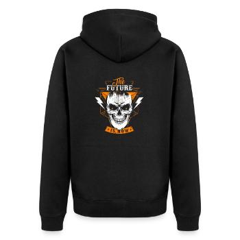 Future is now Orange Skull - Unisex Premium Bio Zip Hoodie - Schwarz - Hinten - Nico (187cm)