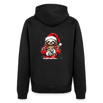 Faultier Weihnachten, Niedliches Faultier Weihnachten Design - Unisex Premium Bio Zip Hoodie - Schwarz - Hinten - Nico (187cm)