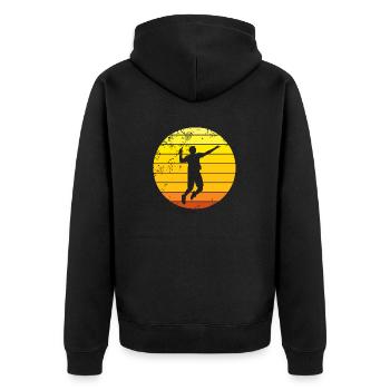 Badminton Badmintonspieler - Unisex Premium Bio Zip Hoodie - Schwarz - Hinten - Nico (187cm)