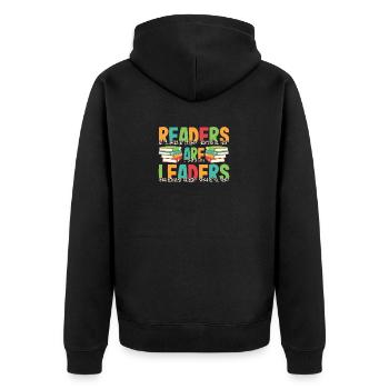 Readers Are Leaders Teachers Book Lover 100 Days - Unisex Premium Organic Zip Hoodie - black - Back - Nico (187cm)