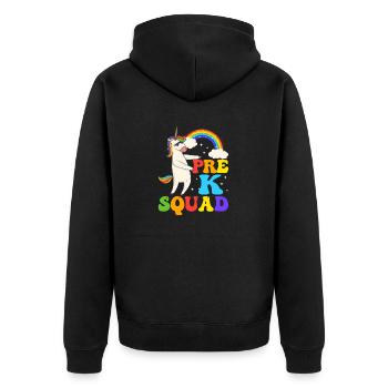 Pre-K Squad Flossing Unicorn 100. Tag der Schule - Unisex Premium Bio Zip Hoodie - Schwarz - Hinten - Nico (187cm)