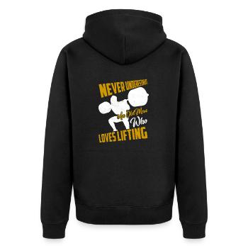 Never Underestimate An Old Man Who Loves Lifting T - Unisex Premium Bio Zip Hoodie - Schwarz - Hinten - Nico (187cm)