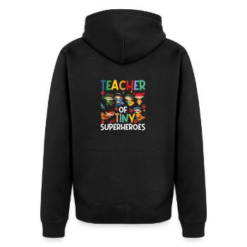 Tiny Superhero Teacher Funny - Unisex Premium Organic Zip Hoodie - black - Back - Nico (187cm)