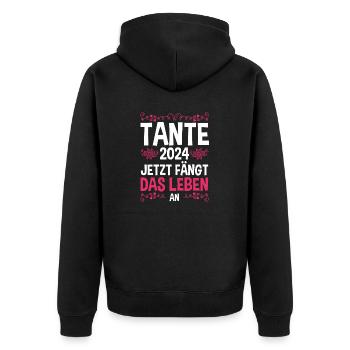Werdende Tante 2024 - Unisex Premium Bio Zip Hoodie - Schwarz - Hinten - Nico (187cm)