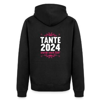 Werdende Tante 2024 - Unisex Premium Bio Zip Hoodie - Schwarz - Hinten - Nico (187cm)