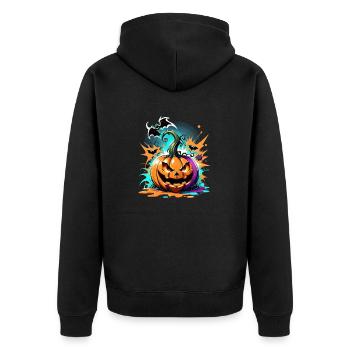 Halloween - Kürbis Gracitti - Unisex Premium Bio Zip Hoodie - Schwarz - Hinten - Nico (187cm)