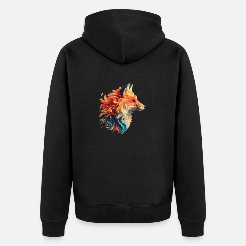 Farbenfroher abstrakter Fuchs - Unisex Premium Bio Zip Hoodie - Schwarz