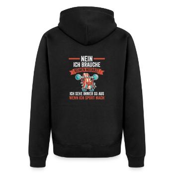 Sportmuffel Morgenmuffel Lustige Sprüche - Unisex Premium Bio Zip Hoodie - Schwarz - Hinten - Nico (187cm)