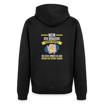 Sportmuffel Morgenmuffel Lustige Sprüche - Unisex Premium Bio Zip Hoodie - Schwarz - Hinten - Nico (187cm)