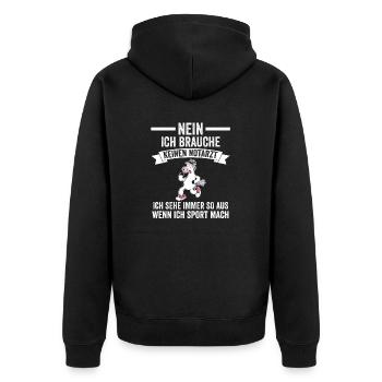Sportmuffel Morgenmuffel Lustige Sprüche - Unisex Premium Bio Zip Hoodie - Schwarz - Hinten - Nico (187cm)