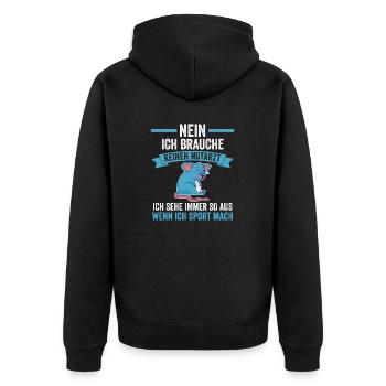 Sportmuffel Morgenmuffel Lustige Sprüche - Unisex Premium Bio Zip Hoodie - Schwarz - Hinten - Nico (187cm)