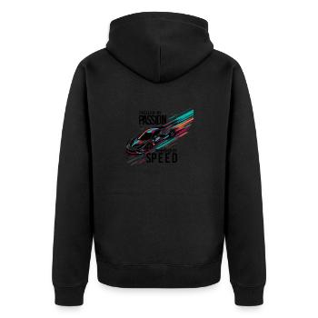 Fuelled by Passion Powered by Speed - Unisex Premium Organic Zip Hoodie - black - Back - Nico (187cm)