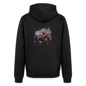 Kinder und Erwachsene Monster Truck Weihnachtsthema - Unisex Premium Bio Zip Hoodie - Schwarz - Hinten - Nico (187cm)