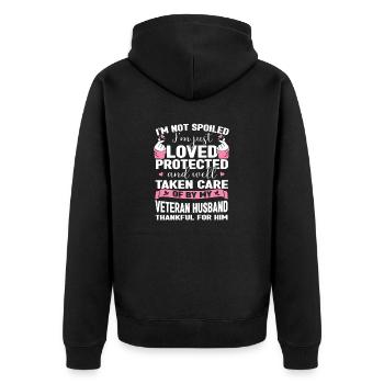I m Not Spoiled Im Just Loved Protected By Veteran - Unisex Premium Bio Zip Hoodie - Schwarz - Hinten - Nico (187cm)