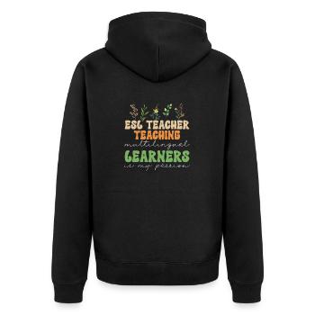 Lehrkraft Englisch Zweitsprache Fremdsprache - Unisex Premium Bio Zip Hoodie - Schwarz - Hinten - Nico (187cm)