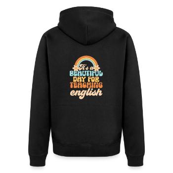 Lehrkraft Englisch Zweitsprache Fremdsprache - Unisex Premium Bio Zip Hoodie - Schwarz - Hinten - Nico (187cm)