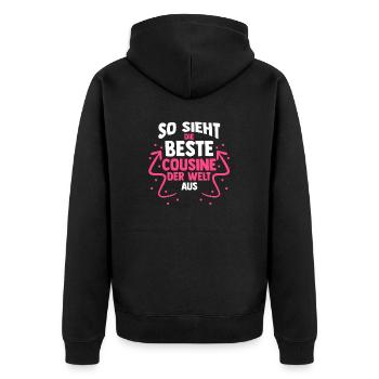 Cousinen Cousine - Unisex Premium Bio Zip Hoodie - Schwarz - Hinten - Nico (187cm)