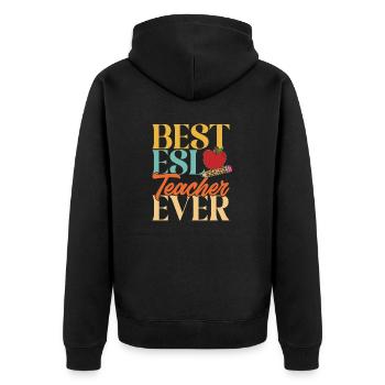 Lehrkraft Englisch Zweitsprache Fremdsprache - Unisex Premium Bio Zip Hoodie - Schwarz - Hinten - Nico (187cm)
