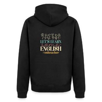 Lehrkraft Englisch Zweitsprache Fremdsprache - Unisex Premium Bio Zip Hoodie - Schwarz - Hinten - Nico (187cm)