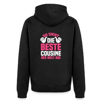 Cousinen Cousine - Unisex Premium Bio Zip Hoodie - Schwarz - Hinten - Nico (187cm)