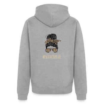 Teacher English Second Language Foreign Language - Unisex Premium Organic Zip Hoodie - heather grey - Back - Nico (187cm)
