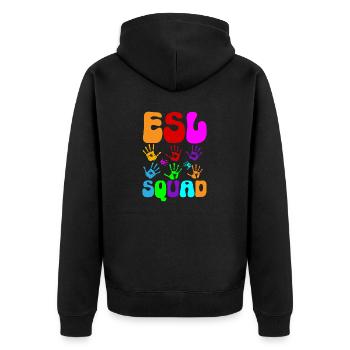 Lehrkraft Englisch Zweitsprache Fremdsprache - Unisex Premium Bio Zip Hoodie - Schwarz - Hinten - Nico (187cm)